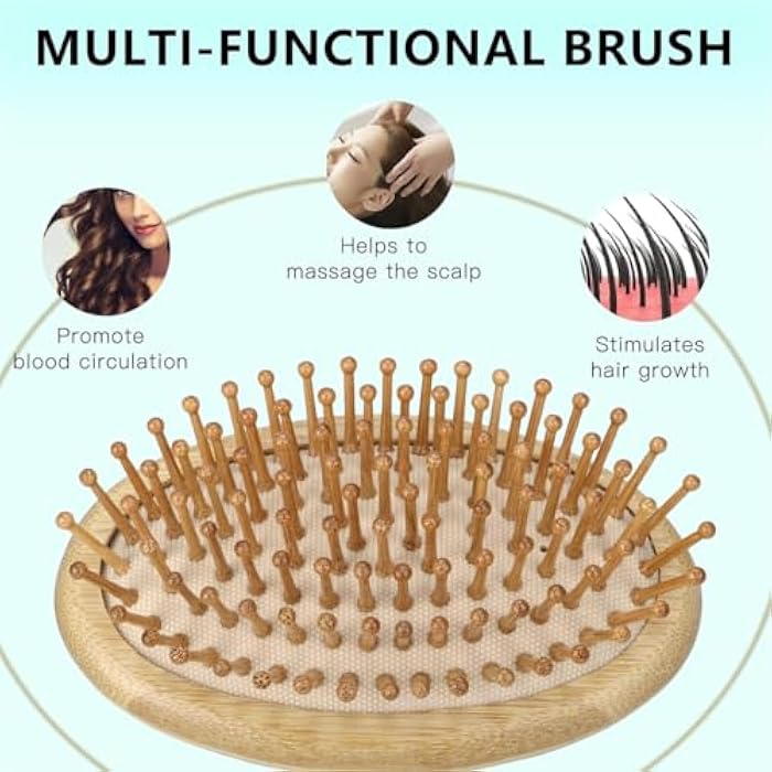 KWSLIN Natural Bamboo Hair Brush, Massaging Scalp, Detangling Hairbrush for Women Men Kids, Eco-friendly Natural Wooden for All Hair Types, No Handle Design, Round Wood Pins Anti-Static - Image 5